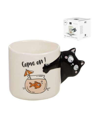 Taza original con asa en forma de gato